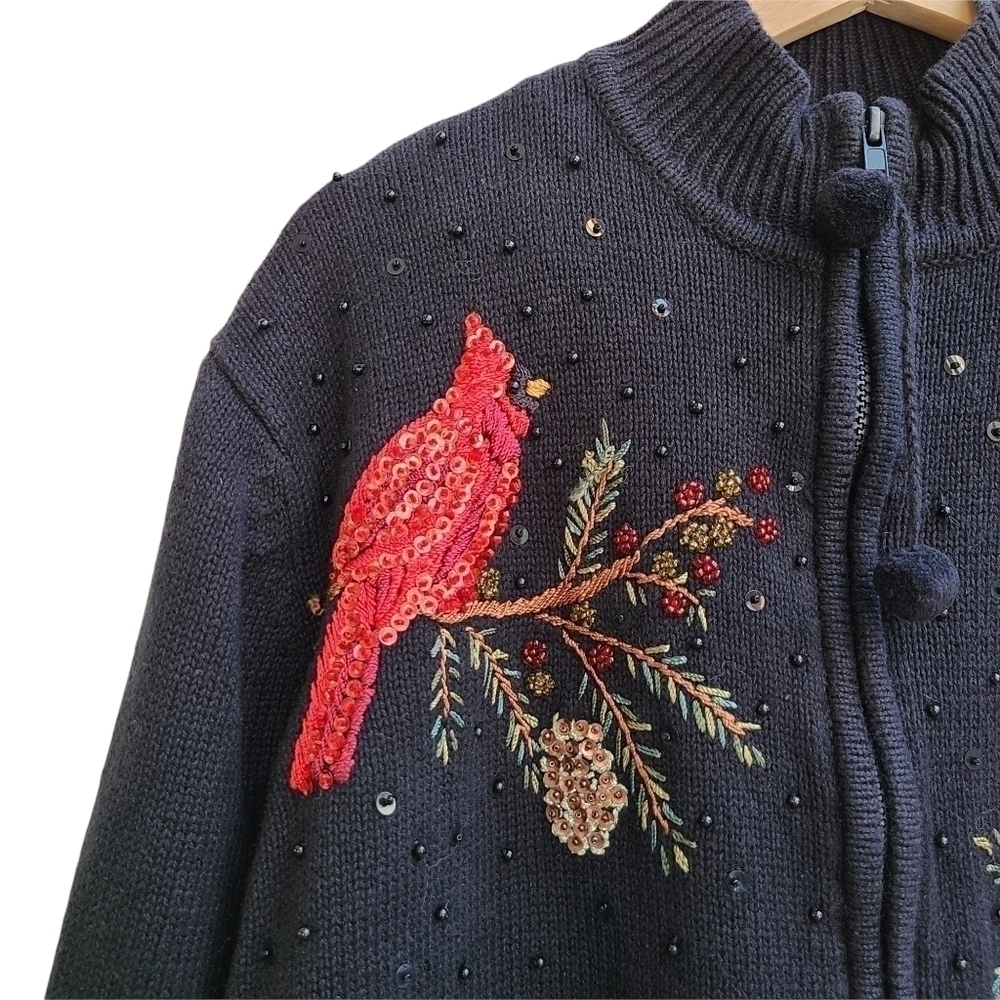 Tiara International Christmas Collection 2004 Beaded Cardigan Sweater, Size L - Picture 3 of 9
